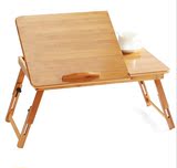 笔记本电脑桌子 床上用懒人桌楠竹带散热器可折叠简易桌实木包邮