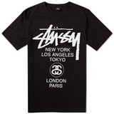 夏季Stussy正品WORLD TOUR PRINTED世界迅游黑白纯棉男女T恤短袖