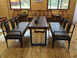 简约现代复古铁艺实木休闲洽谈桌原木长方形咖啡厅家用餐桌椅组合