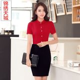 女红衬衫短款女式衬衣小立领红黑白色韩版修身打底衫OL半袖免运费