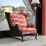 美式实木布艺单人沙发 咖啡厅休闲椅整装 设计师创意椅子老虎椅