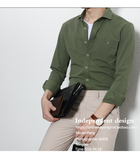 春季新款男装休闲长袖衬衫韩版男士修身时尚流行纯色青少年衬衣潮