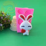 手工皂模具 卡通 小兔爱心大耳朵兔巧克力翻糖蛋糕装饰硅胶模具