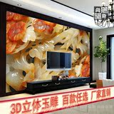 中式客厅沙发电视背景墙壁纸3D立体玉雕浮雕大型壁画卧室无缝墙纸