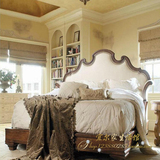 美式实木床复古双人床纯实木现货婚床麻布欧式1.51.8米布艺床做旧
