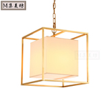 纯铜吊灯VC美国在售正方形布罩现代过道餐厅卧室美式简美全铜吊灯