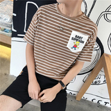 韩版动漫横条纹短袖T恤潮流男宽松T血夏季学生体恤夏天男生上衣服