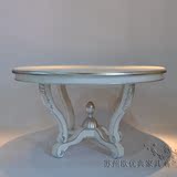 欧式实木餐桌椅组合 大理石圆形 小户型饭桌圆桌白色田园餐台定制