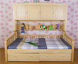 儿童衣柜床全实木 可定制多功能储物床 带书架儿童组合床包邮