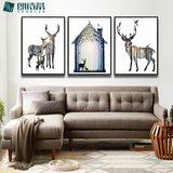 现代简约客厅沙发背景墙装饰画北欧风格餐厅挂画有框画 麋鹿一家
