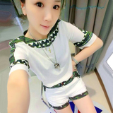 2016韩版夏季新款潮流时尚女装修身短袖雪纺衫上衣超短裤两件套装