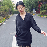 AvaNikki女装2016新款原创欧美风时尚百搭衬衫女秋装上衣黑色外套