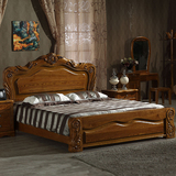纯实木床 榆木双人1.8米欧式床 厚重款高箱储物床法式雕花婚床