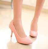 女春鞋2016新款粉色甜美细跟单鞋女高跟鞋韩版水钻浅口圆头淑女鞋