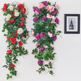 仿真玫瑰花藤条套装壁挂假花藤暖气管室内客厅装饰吊顶塑料花藤蔓