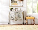法式新古典白榉木家具欧式手工彩绘雕花两抽屉斗柜玄关柜定制