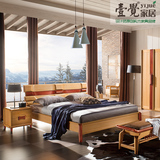 壹觉 简约现代中式1.5米1.8米全纯实木榉木双人高箱储物床