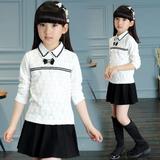 2016春秋新款韩版女童白色长袖T恤中大童打底衫儿童高领时尚上衣