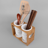 包邮日式陶瓷筷子筒筷子笼筷子架竹木架沥水盘筷勺刀叉收纳盒双筒