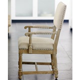 美式简约现代实木餐椅 带扶手亚麻软包橡木餐椅 风华白书椅座椅子