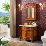 现货欧式浴室柜组合橡木洗漱台仿古实木雕花卫浴柜整体落地洗脸盆