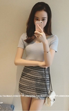韩国夏装女士修身V领短袖针织衫薄款紧身低领毛衣打底衫