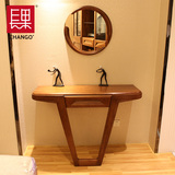 中式实木梳妆台小户型简易卧室现代简约壁挂化妆台带镜子特价包邮