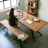 北欧设计师工业风办公桌写字台书桌铁艺实木会议桌长桌餐桌椅组合