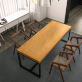 LOFT美式复古铁艺餐桌 实木会议桌长桌 长方形松木餐馆餐桌椅组合