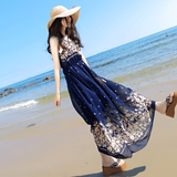 夏季新款波西米亚长裙大码无袖显瘦连衣裙胖妹妹宽松海滩裙沙滩裙