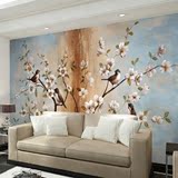 中式复古壁纸油画喜鹊花卉壁画怀旧客厅卧室餐厅沙发电视背景墙纸