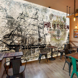 复古怀旧帆船工装背景墙纸壁画酒吧KTV客厅 欧式手绘沙发油画壁纸