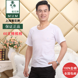 上海菊花牌T恤男士汗衫纯棉白色老人短袖中老年夏季60支棉老头衫