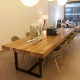 loft美式复古实木餐桌不锈钢电脑桌铁艺创意餐桌书桌会议桌办公桌
