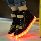 2016新款秋季LED发光鞋男女USB充电七彩灯情侣鞋高帮学生鬼步舞鞋