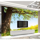 客厅大型壁画电视背景墙壁纸沙发3d立体卧室墙纸阳光草原风景大树