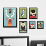 现代简约欧式装饰画 客厅沙发背景墙组合画 儿童房卡通动物有框画