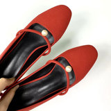 红色婚鞋女新娘鞋玛丽珍复古方头高跟鞋粗跟单鞋浅口珍珠鞋真皮