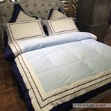 简约四件套酒店床上用品60支埃及长绒棉纯色地中海蓝被套大气床品