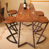 吧台桌复古酒吧家用美式铁艺小水吧台高脚桌椅实木咖啡餐桌椅组合