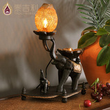 泰国木质雕刻大象台灯 创意个性东南亚风格卧室床头装饰台灯