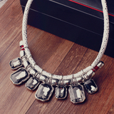 欧美复古项链 时尚韩国夸张水晶锁骨链波西米亚皮绳颈圈短装饰链