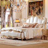 欧式床双人床 法式真皮床奢华公主床 香槟金实木雕花1.8米婚床