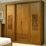 现代新中式实木衣柜推拉门整体大衣橱卧室家具木质2米橡木衣服柜