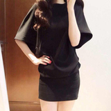 韩国代购2016春夏新款黑色修身打底蝙蝠袖包臀性感连衣裙中袖显瘦