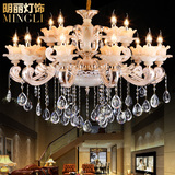 欧式玉石水晶吊灯奢华锌合金蜡烛客厅餐厅别墅卧室复式楼LED灯具