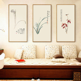 新中式小清新书房玄关装饰画 张大千花卉客厅沙发背景墙三联挂画