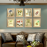 欧式美式创意现代有框画装饰画 现代花鸟蝶组合墙面装饰挂画