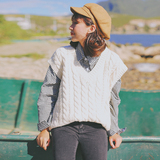2016秋冬装新款韩版白色V领无袖针织毛衣背心打底针织衫马甲女
