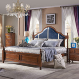 欧式真皮床1.8米 双人床实木雕花 头层牛皮皮艺床 卧室 美式家具